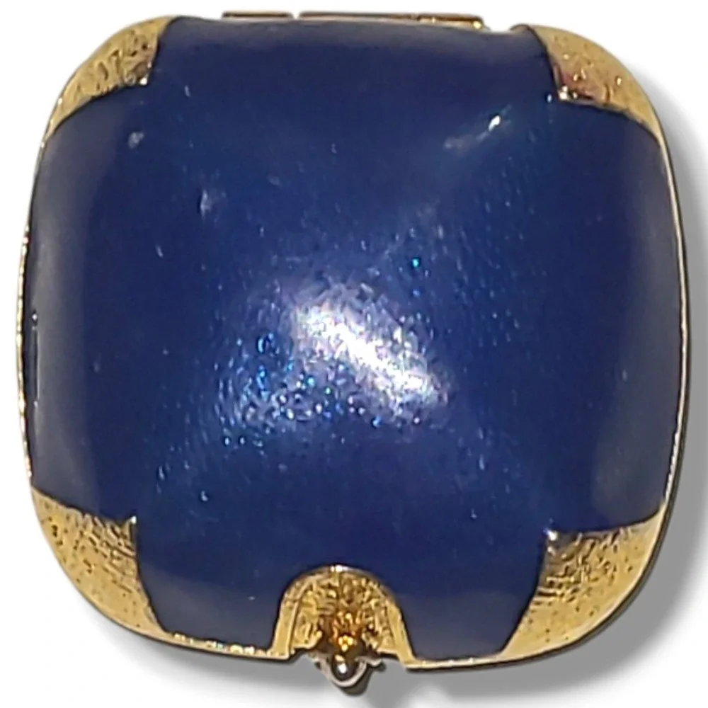 Vintage Mike & Ally Blue Enamel Gold Tone Pill Box Trinket Case Signed Italy